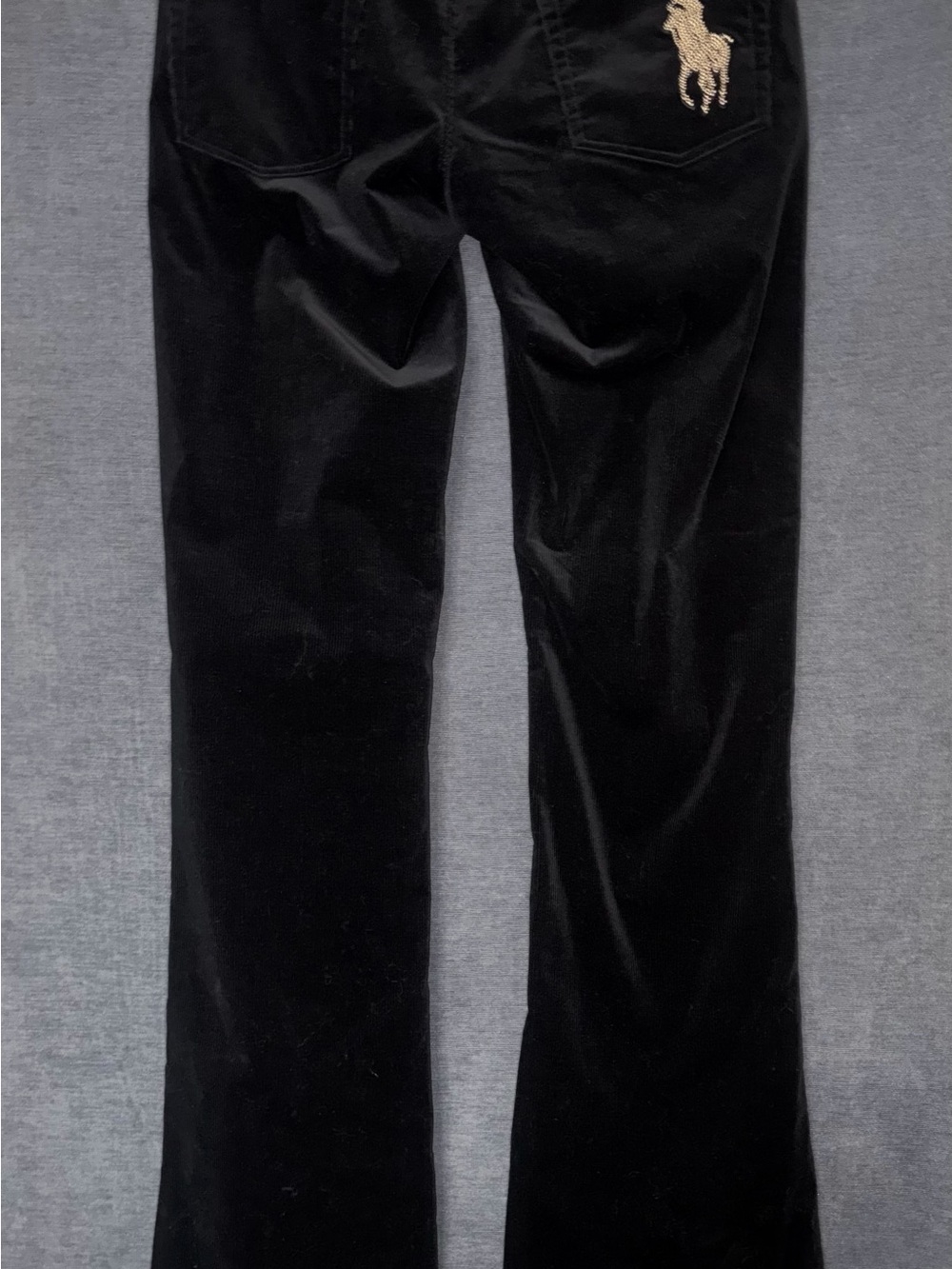 Ralph Lauren Black Straight-Leg Corduroy Pants with Embroidered Pony